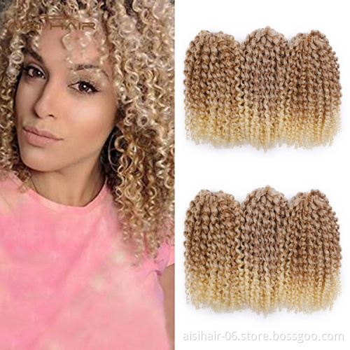 Aisi Hair Wholesale 12 Inch High Quality Marly Bob Heat Resistant Fiber Ombre Blonde Synthetic Crochet Braiding Hair Extensions
